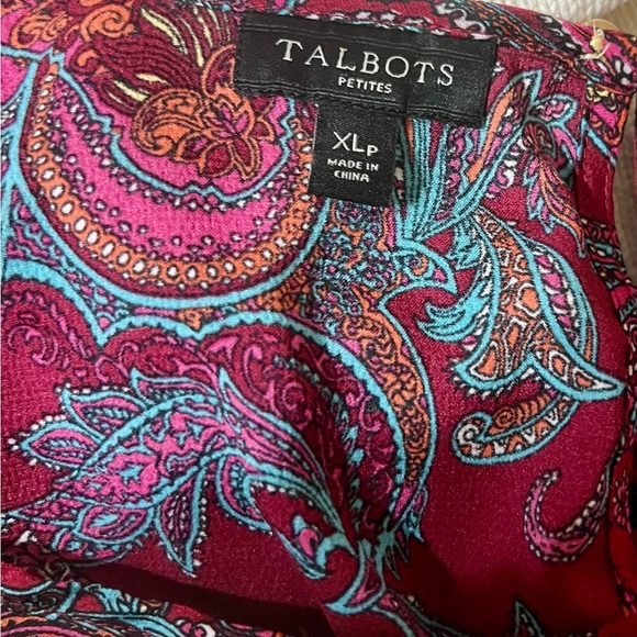Talbots Paisley Print Ruffle Front Long Sleeve Top Size XL Petite - Picture 4 of 5